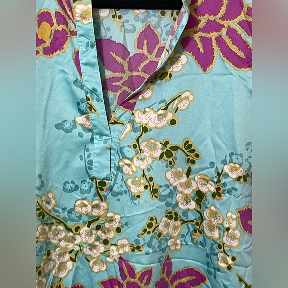 Natori Harumi Satin Pajama-Top Pull-Over Long Sleeve Floral Multicolor Women L - Picture 7 of 8